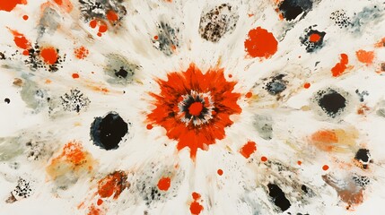 Abstract Red and Black Ink Burst Painting Art