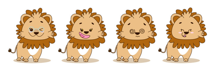 Dear lion. Four funny faces.