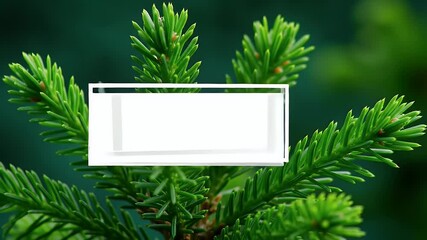 Evergreen Tree Branch with Blank White Sign Mockup in Eye Level Close Up Shot Perfect for Holiday Greetings and Nature Themed Messages - Powered by Adobe