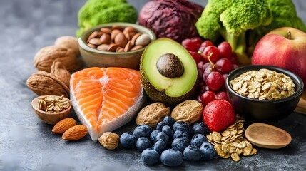 Healthy Food Diet Salmon Avocado Nuts Berries Oatmeal