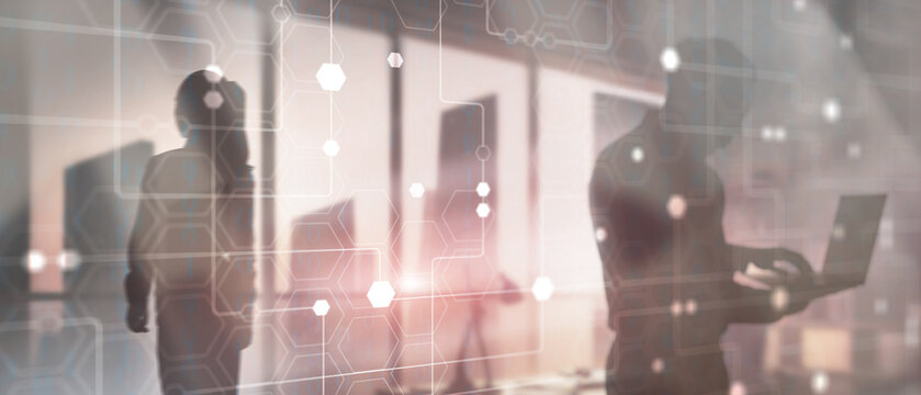 Technology industrial business process workflow organisation structure on virtual screen. Honeycombs and binary code - Powered by Adobe