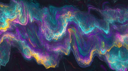 Obraz premium Abstract Psychedelic Fluid Art Painting Teal Purple Yellow Swirls