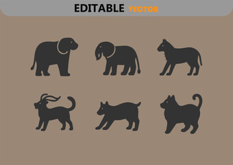 Obraz premium Set of six simple animal silhouettes vector icons