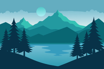 Fototapeta premium Snowy winter mountain landscape with frosty pine trees and blue sky