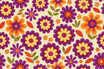 Vibrant Floral Pattern Design Autumn Hues and Retro Style