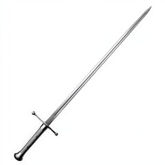 A long, double-edged medieval sword with a crossguard and a grip, displayed on a white background.