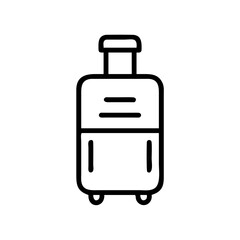 A simple graphic of a suitcase with a handle and wheels on a white background design style