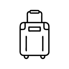 Outline drawing of a suitcase with handle and wheels ready for a vacation or business trip use