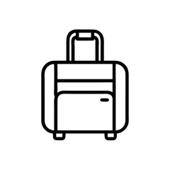 Simple line drawing of a suitcase with handle and wheels for travel related designs and applications
