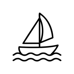 Simple graphic of a sailboat with two sails sailing on wavy water in a minimalist style drawing