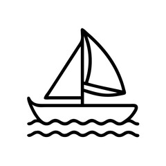 Simple graphic of a sailboat with two sails floating on two wavy lines representing water surface