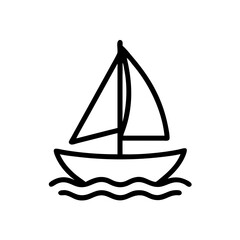 Simple graphical depiction of a sailboat floating on water with wavy lines below the hull shown in black
