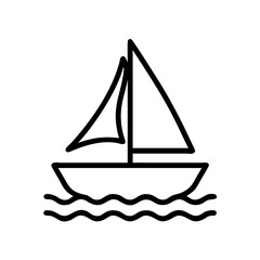 A simple graphic of a sailboat with two sails floating on a wavy sea in a minimalist style design