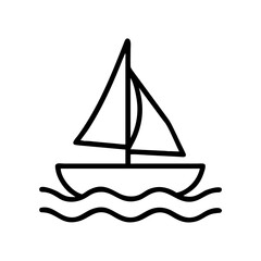 Simple graphic of a sailboat with two sails floating on wavy water in black and white style image
