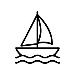 A simple graphic of a sailboat with two sails floating on top of a wavy water surface design element