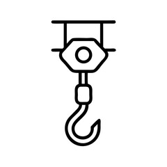 A simple line drawing of a hoisting mechanism with a hook suspended from above and ready to lift