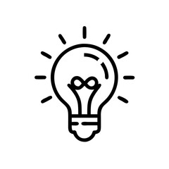A simple graphic showing a lightbulb emitting rays of light on a white isolated background design
