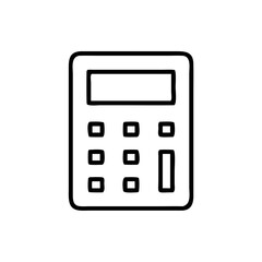 Simple outline drawing of a calculator with a display and several square buttons on a white background
