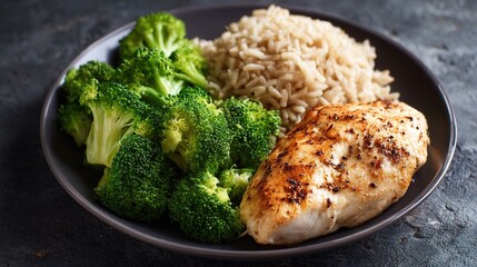 Healthy Balanced Diet Plate with Chicken Breast, Brown Rice, and Broccoli