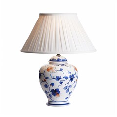 Elegant lamp with floral design and shade isolated on white background