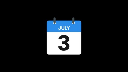 3 July in calendar animation without background