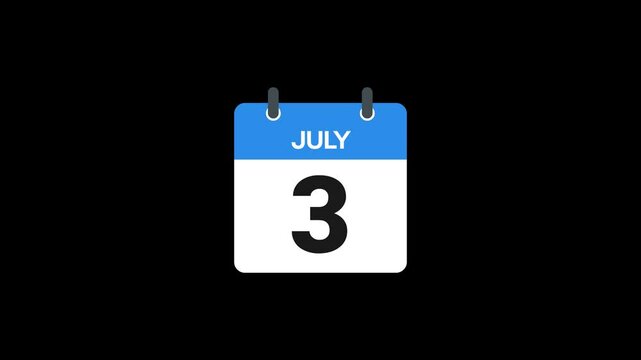 3 July in calendar animation without background