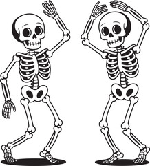 Skeleton Doing Different Dance Poses Halloween Clipart Set
