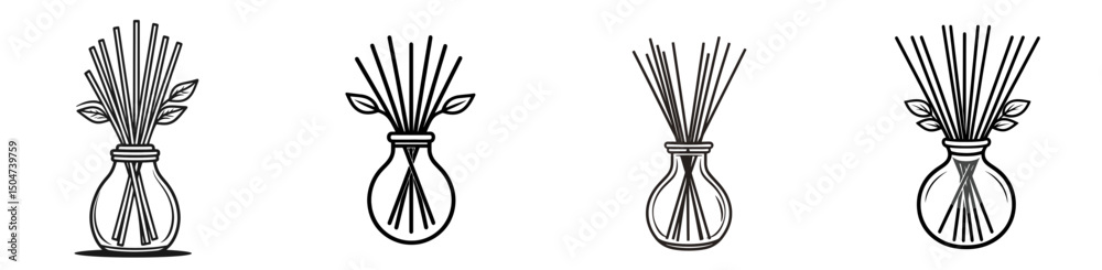 Poster use of simple line icons depicting an aromatic diffuser arrangement isolated on a white background w