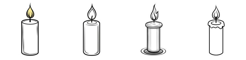 Obraz premium Candle icons showing various stages of burning in a simple line style