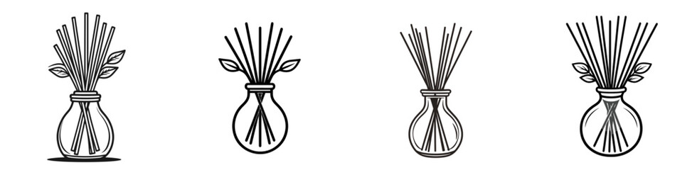 Use of simple line icons depicting an aromatic diffuser arrangement isolated on a white background with elegant design elements
