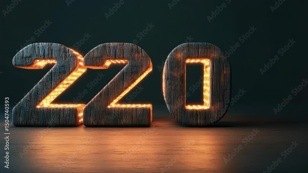 Poster A close-up of a lit-up number twenty in darkness, ideal for use in night scenes or as a visual element