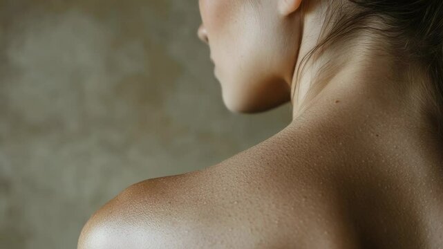 A woman's wet back in a close-up shot