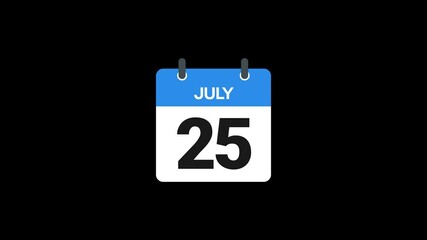 25 July in calendar animation without background