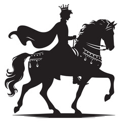Silhouette of a person riding a horse, editable vector image