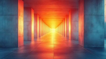 Modern urban architectural hallway with soft glowing lighting