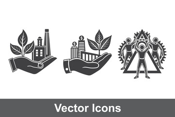 Obraz premium Eco-Friendly Industry and Community Collaboration Icons