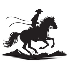 Silhouette of a person riding a horse, editable vector image