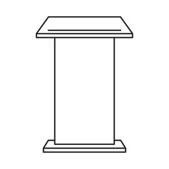 Classic wooden podium, lectern or rostrum icon from behind for public speaking in outline vector