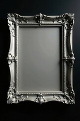 Elegant silver frame, vintage style, black backdrop, display frame, mockup