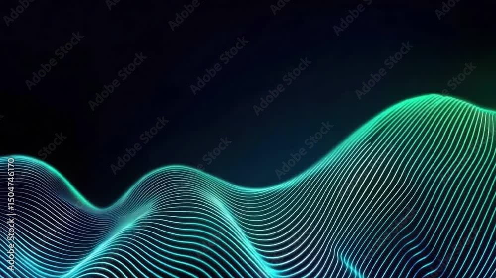 Poster abstract colorful wave pattern with neon lines on dark background creating a modern dynamic visual e