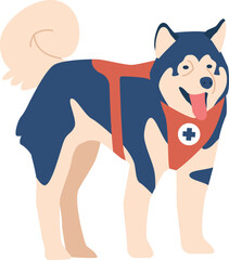 Tired avalanche rescue husky dog