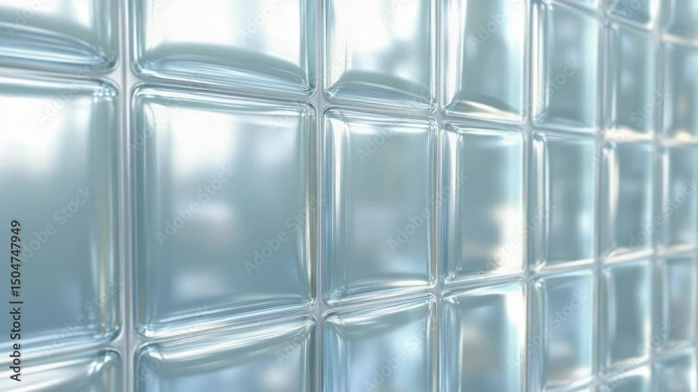 Aufkleber Close-up view of a textured glass block wall with rectangular shapes and slight reflections