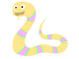 Fototapeta premium Cute pastel cartoon snake hand-drawn with crayon, perfect for children’s books—engages imagination, enhances creativity, and makes learning fun.