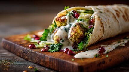 Delicious Falafel Wrap with Fresh Ingredients and Tahini Drizzle
