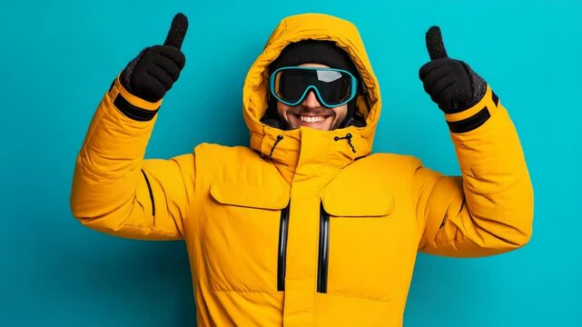 Happy Skier Giving Thumbs Up in Yellow Jacket
