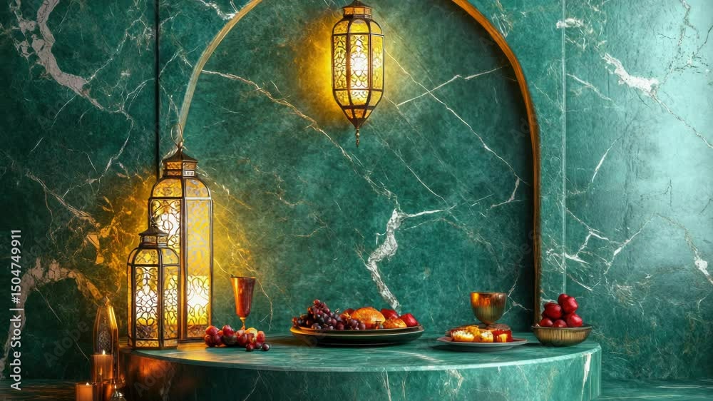 Poster a still life image of a table setup with a plate of fruit and a candle
