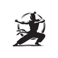 kungfu silhouette, editable vector image