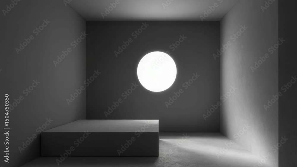 Aufkleber A simple empty room with a large round window allowing natural light