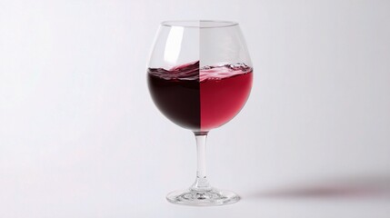 Half-Filled Wine Glass on White Background with Red and Pink Liquid