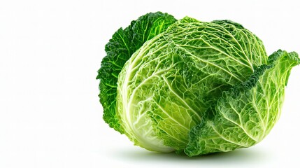 Fototapeta premium Fresh Green Cabbage Head Isolated on White Background for Food Art